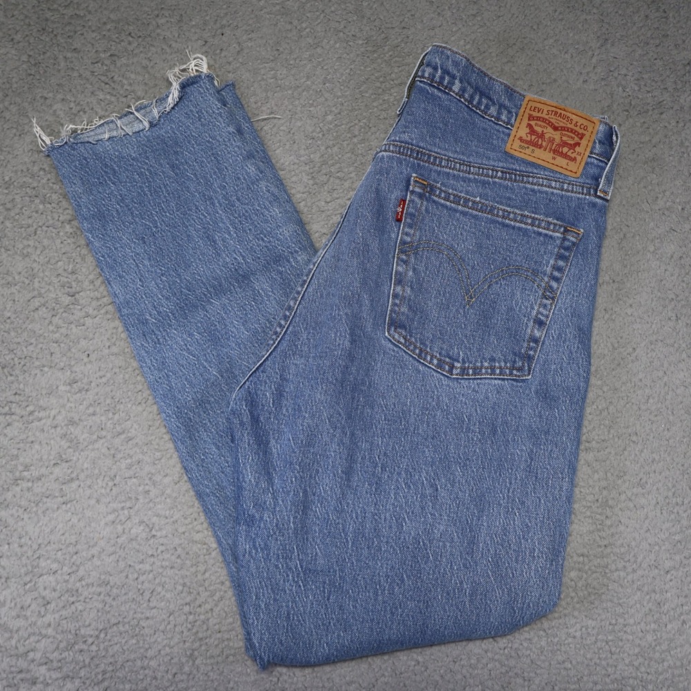 Levis 501 S Skinny Jeans Womens‎ 31x30 Blue Distressed Raw Hem Button Fly